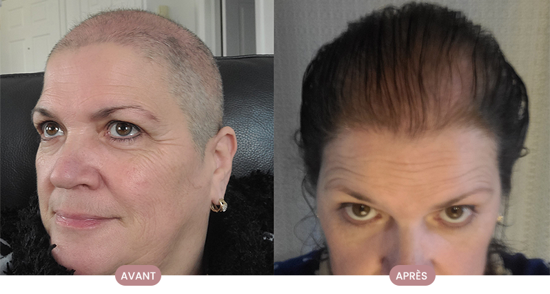 Cliente heureuse montrant une transformation capillaire complète avec Crüe