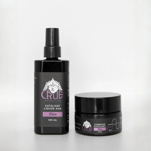 Crue cosmetics Zina exfoliant spray and a jar.